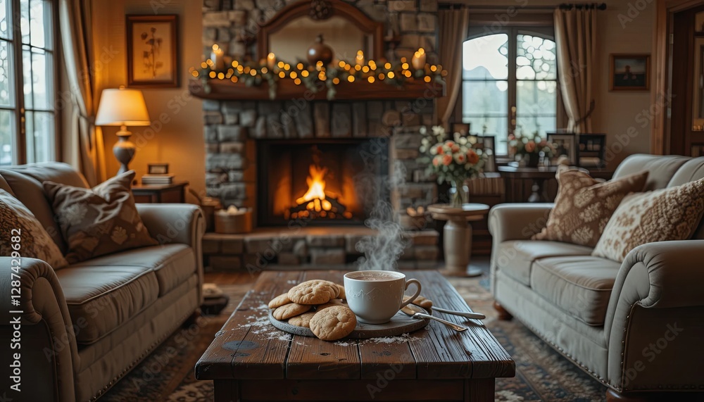 Fototapeta premium Cozy living room scene home photography warm environment indoor comfort