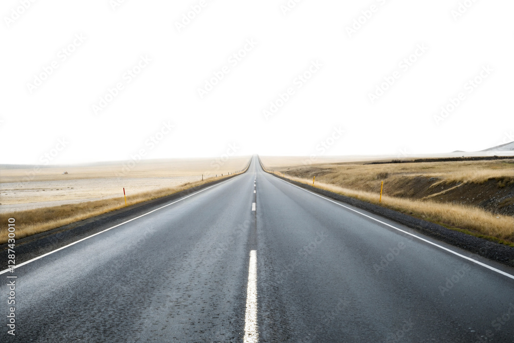 Fototapeta premium Exploring a remote highway through vast landscapes nature isolated on transparent background