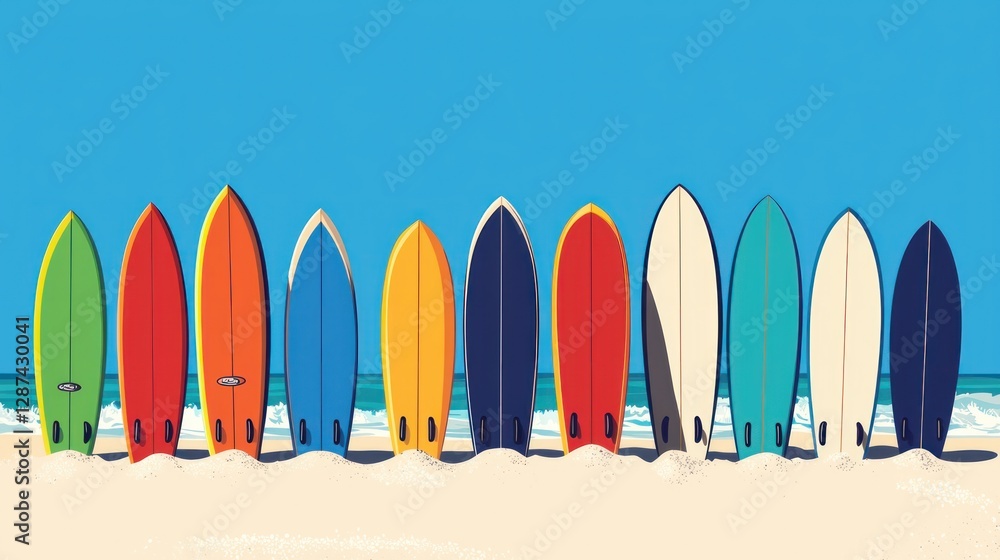 Summer Surfboards on Sandy Beach Summer Surfboards on Sandy Beach