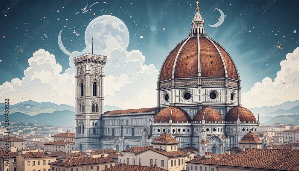Obraz premium Florence cathedral view florence illustration urban aerial gigapixel concept