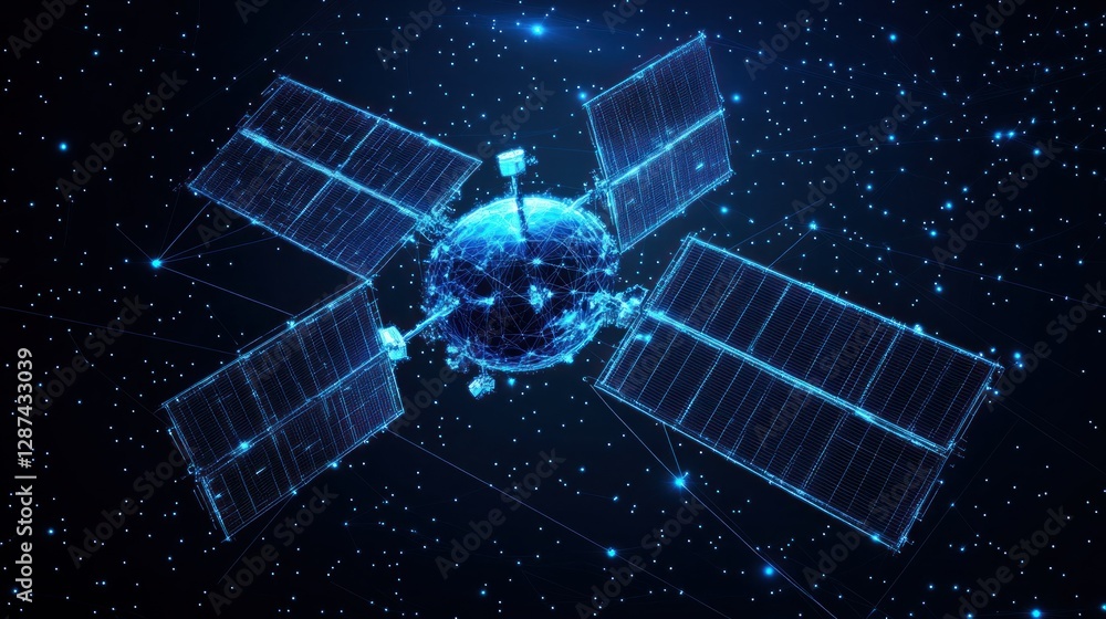 3D rendering of a satellite in space. 3D rendering of a satellite in space.