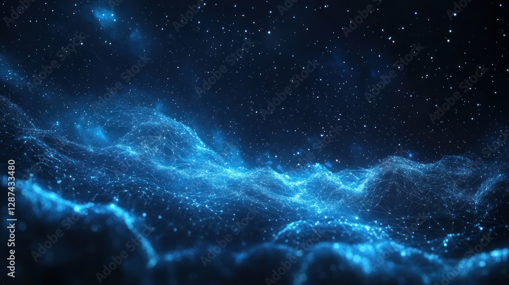 Fototapeta premium Abstract cosmic landscape with glowing particles.