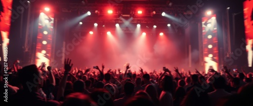 Wallpaper Mural Energetic crowd partying at a music concert with vibrant red lighting and stage screens in the background. Torontodigital.ca