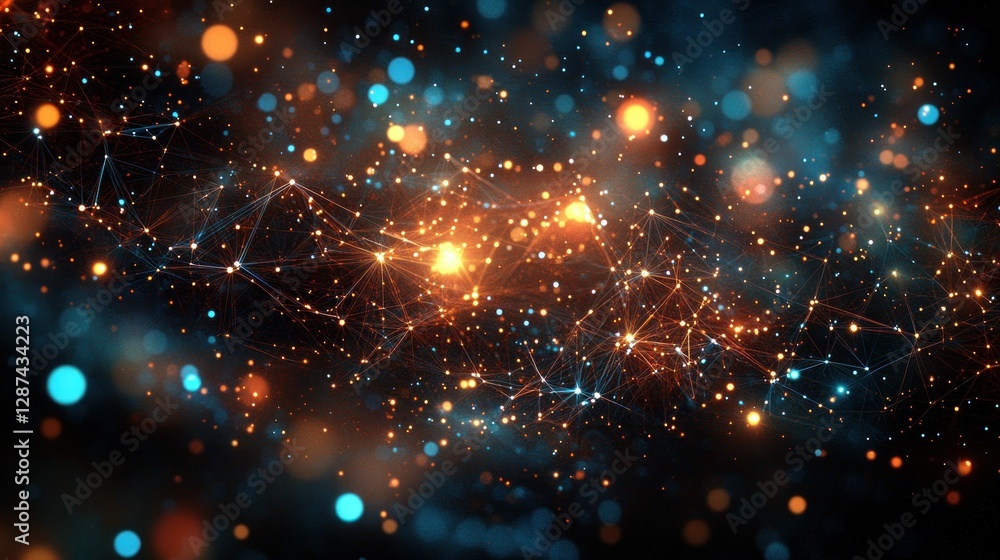 Obraz premium Abstract cosmic network with glowing particles.