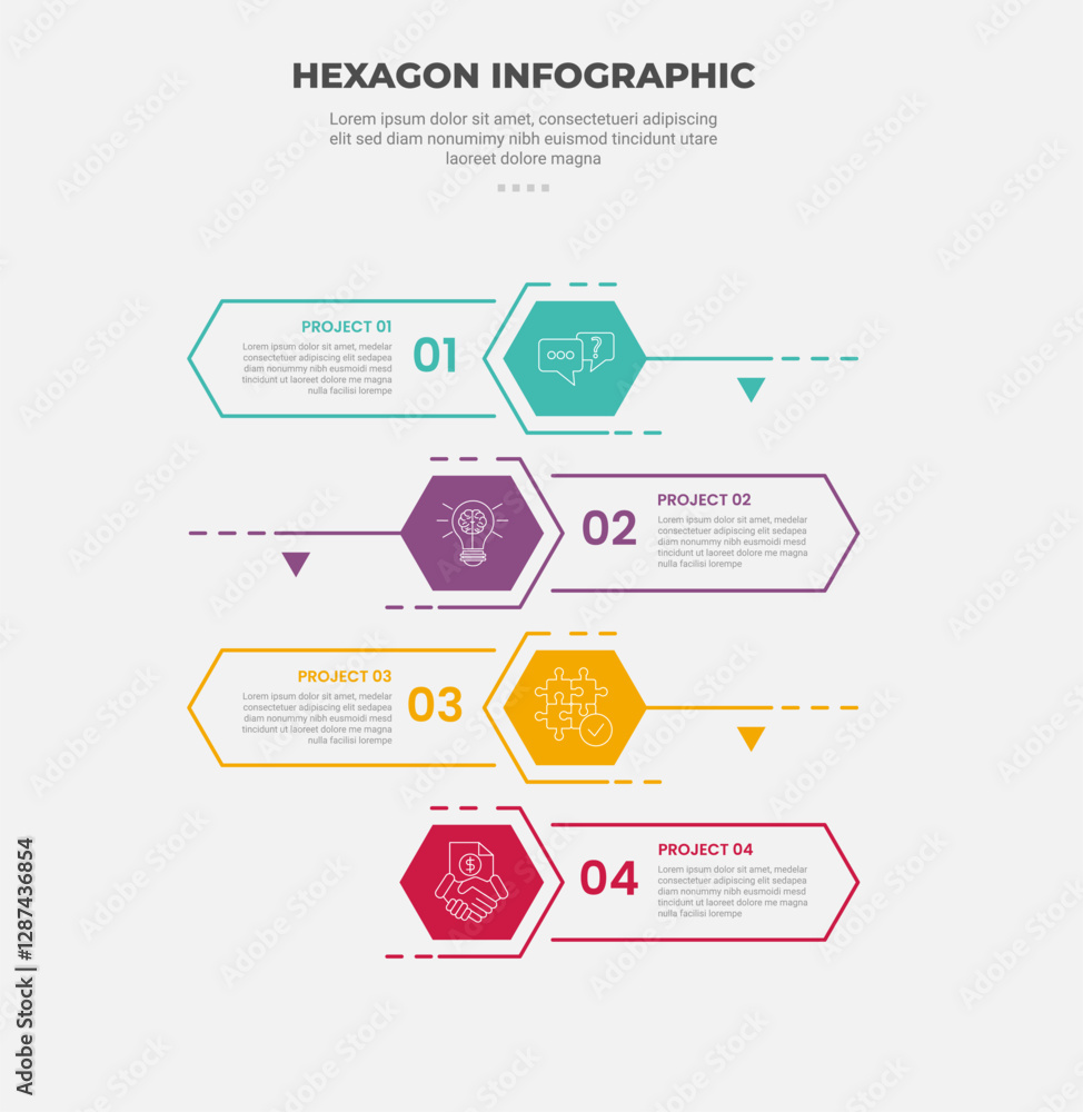 hexagon or hexagonal base shape infographic outline style with 4 point template with stacked list with opposite direction for slide presentation hexagon or hexagonal base shape infographic outline style with 4 point template with stacked list with opposite direction for slide presentation