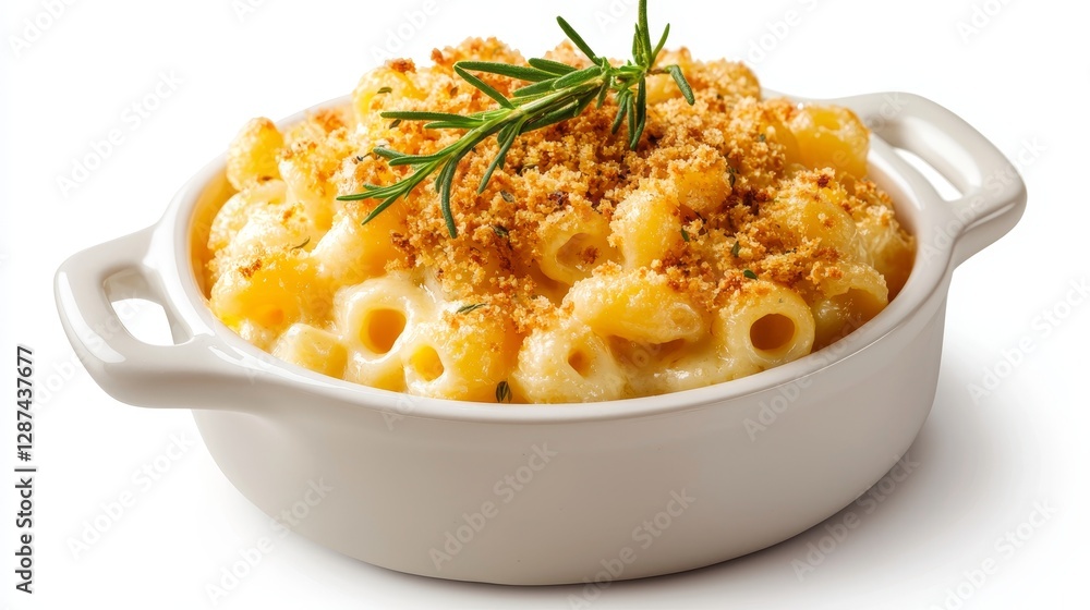 Thanksgiving macaroni and cheese, baked with breadcrumbs and herbs, cozy homestyle dish, realistic 3D render, warm tones, isolated on white background Thanksgiving macaroni and cheese, baked with breadcrumbs and herbs, cozy homestyle dish, realistic 3D render, warm tones, isolated on white background