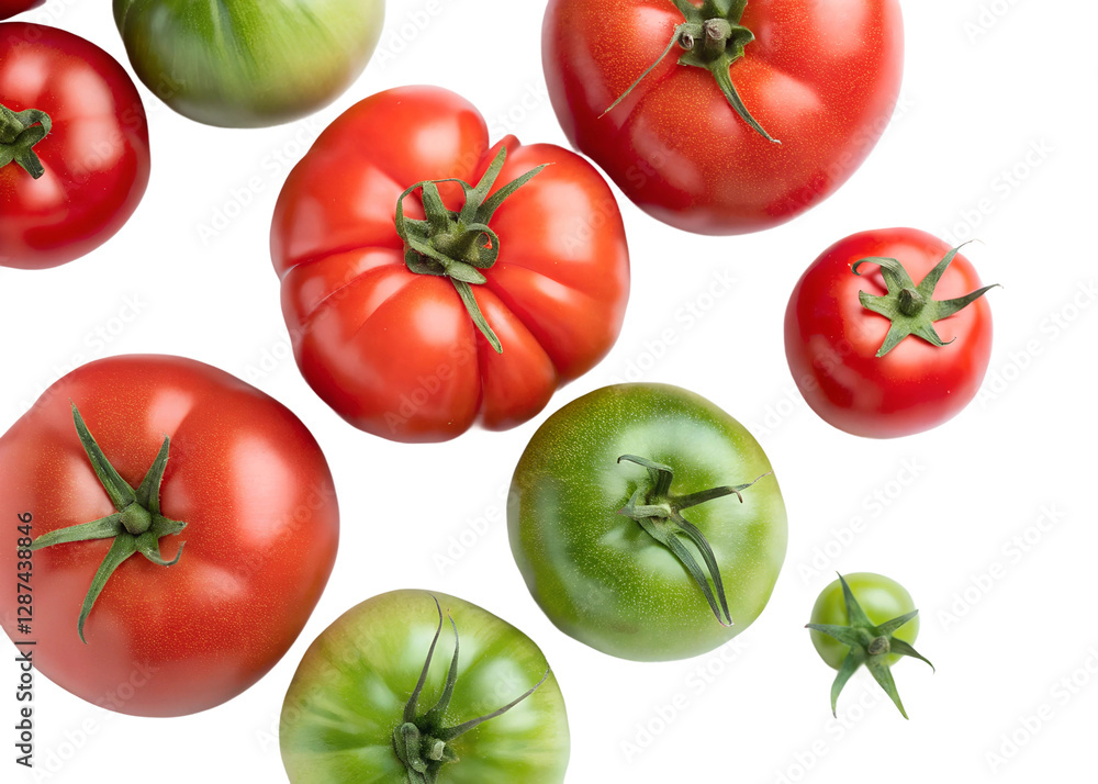 Fresh tomatoes variety indoor setting food bright light isolated on transparent background Fresh tomatoes variety indoor setting food bright light isolated on transparent background