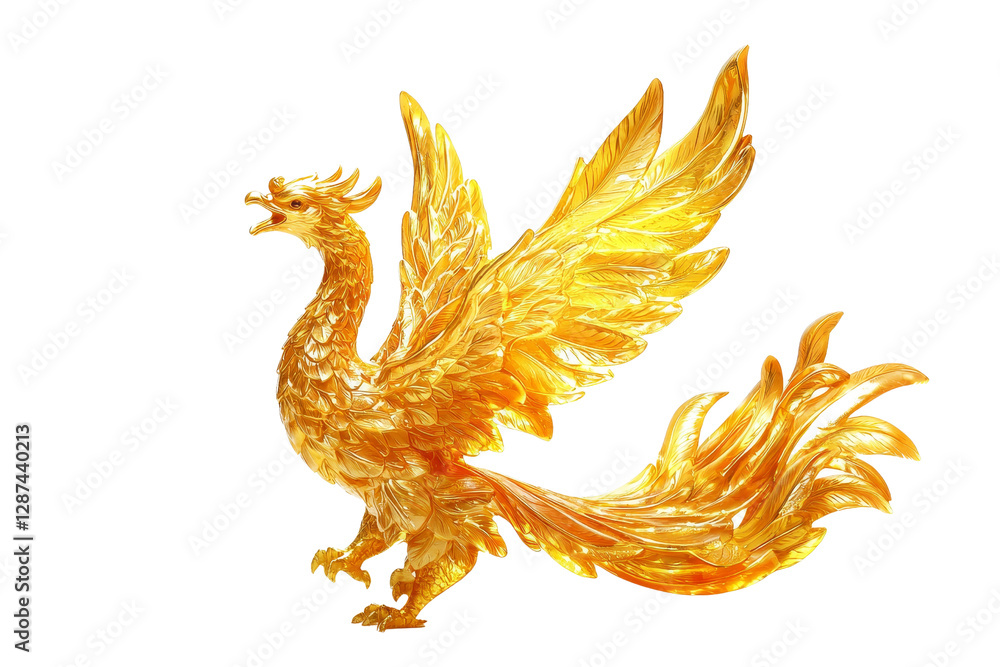 Obraz premium Majestic Golden Phoenix with Radiant Feathers and Dynamic Posture