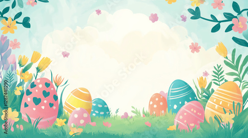 easter, poster card, powerpoint background, simple, hand drawing style, modern
