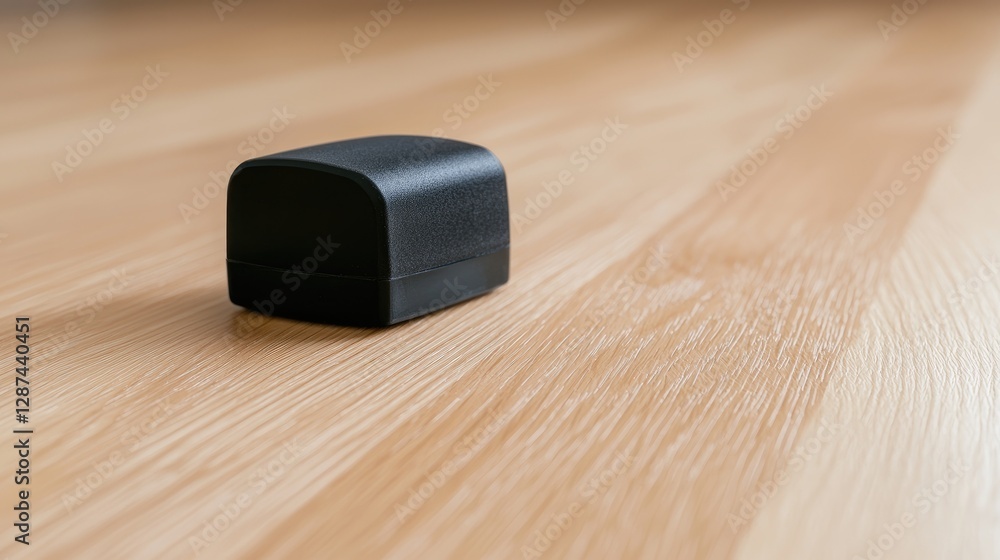 Black gift box on wooden table, minimalist background; product photography Black gift box on wooden table, minimalist background; product photography