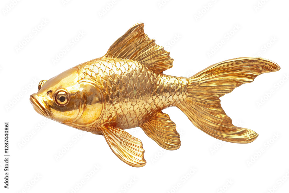 Fototapeta premium Golden Fish Sculpture Isolated on White Background for Decoration