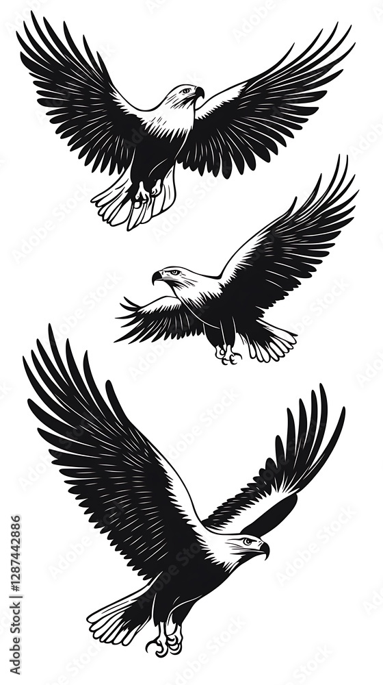 Fototapeta premium Eagles in Flight, Graphic Design, Tattoo