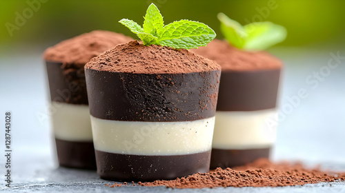 Wallpaper Mural Chocolate dessert, mint garnish, close-up, food photography Torontodigital.ca