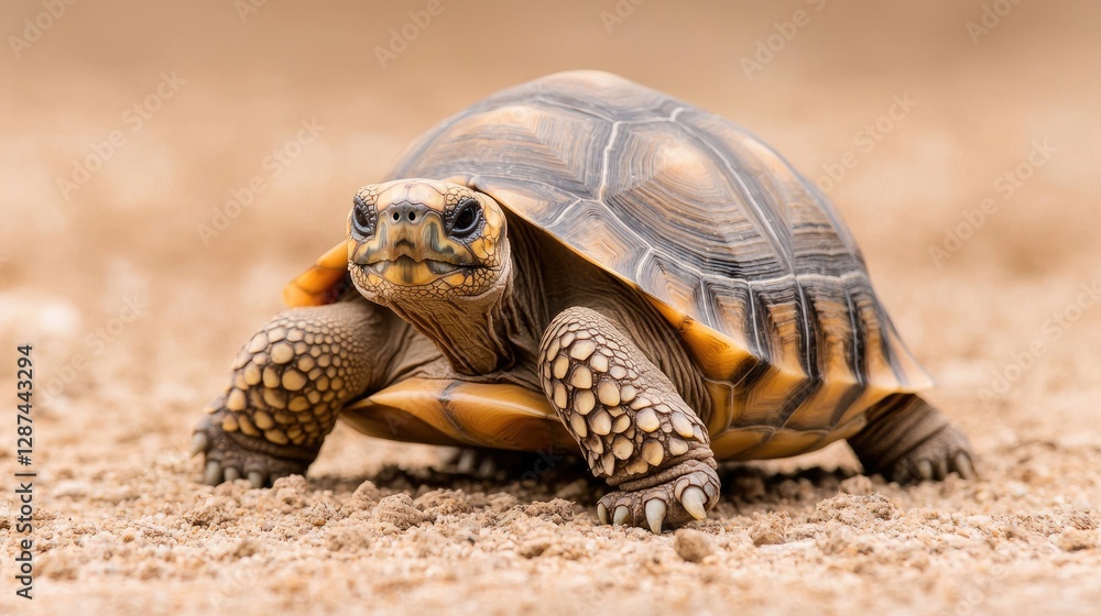 Tortoise on sandy ground, close-up, wildlife, nature Tortoise on sandy ground, close-up, wildlife, nature