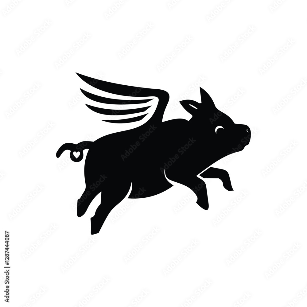 Obraz premium Flying Pig Fantasy Symbol vector Illustration