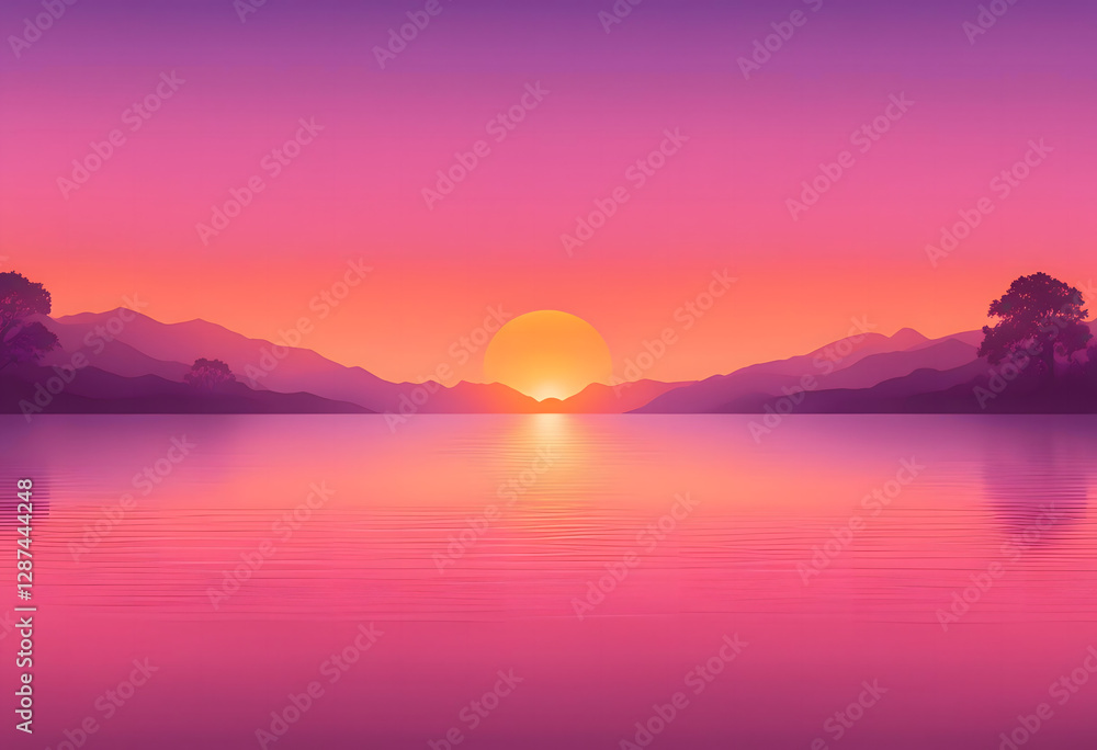 Beautiful sunset over a calm lake and sea with colorful sky and mountain reflections Generative AI Beautiful sunset over a calm lake and sea with colorful sky and mountain reflections Generative AI