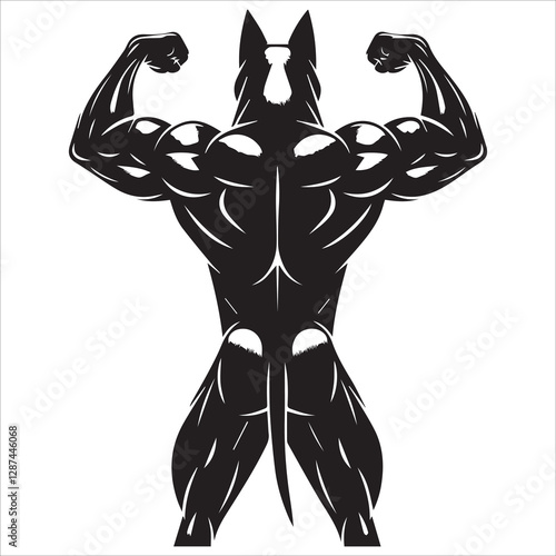 dog bodybuilder silhouette vector, Powerful Dog Bodybuilder Silhouette Illustration