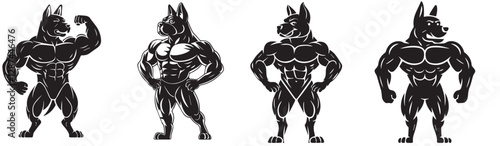 dog bodybuilder silhouette vector, Powerful Dog Bodybuilder Silhouette Illustration