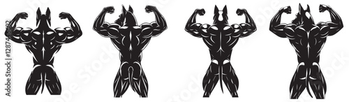 dog bodybuilder silhouette vector, Powerful Dog Bodybuilder Silhouette Illustration