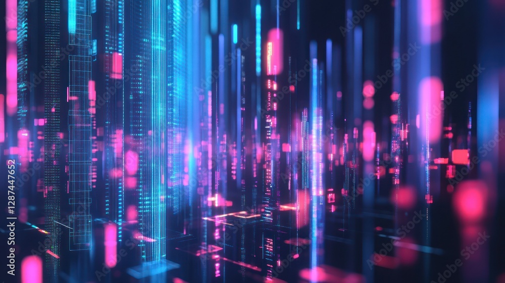Fototapeta premium Neon city data stream background