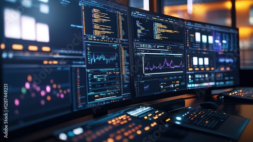 Night office, data analysis, coding, graphs