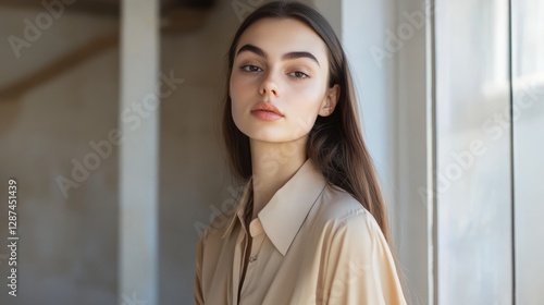 Free Download The beige suit not only showed off her professional look, but also conveyed a reserved power and elegance - GFXLoad