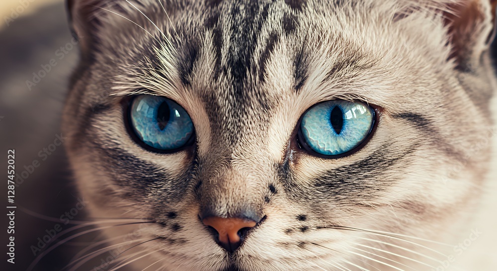Close-up Portrait of Cat with Striking Blue Eyes Staring at Camera Close-up Portrait of Cat with Striking Blue Eyes Staring at Camera