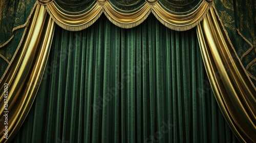 Opulent Emerald and Gold Theater Curtains photo