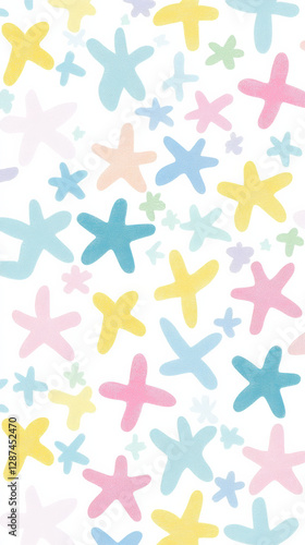 Colorful star shapes on light background create cheerful pattern