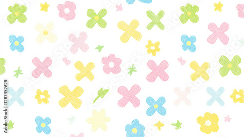 Colorful floral pattern with simple shapes on light background