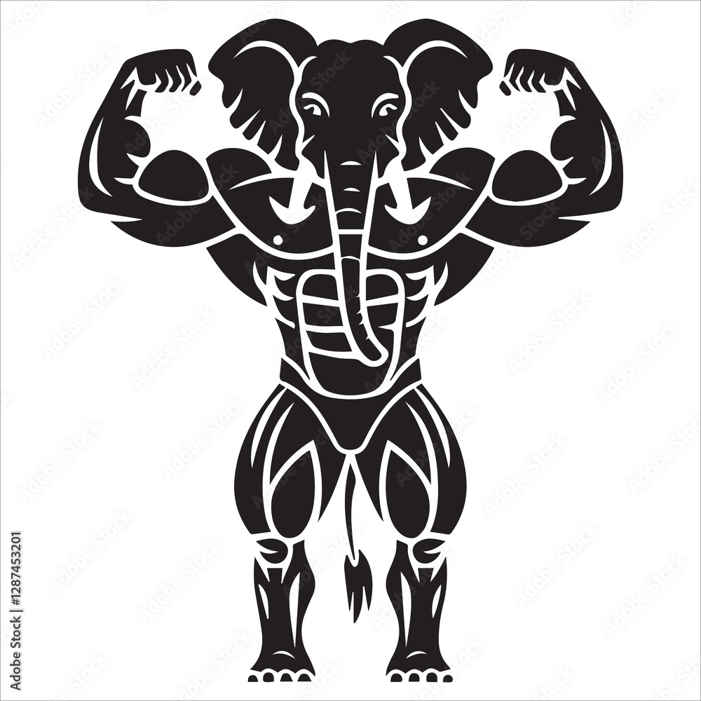 Fototapeta premium Elephant bodybuilder silhouette vector, Powerful Elephant Bodybuilder Silhouette Illustration