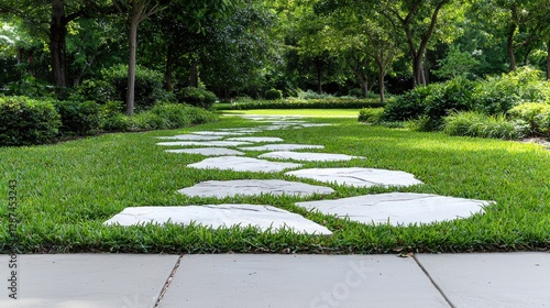 Tranquil park path through lush greenery