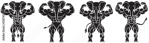 Elephant bodybuilder silhouette vector, Powerful Elephant Bodybuilder Silhouette Illustration
