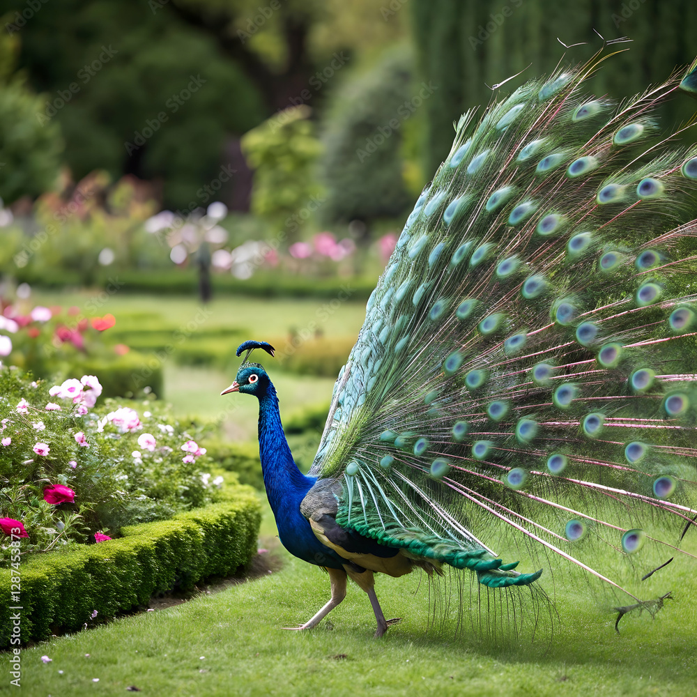 Obraz premium Peacock with feathers out