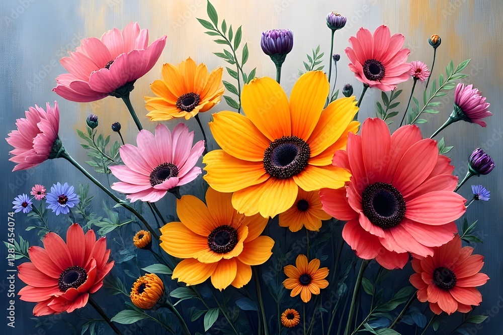 Vibrant Floral Arrangement with Pink, Orange, and Red Flowers Vibrant Floral Arrangement with Pink, Orange, and Red Flowers