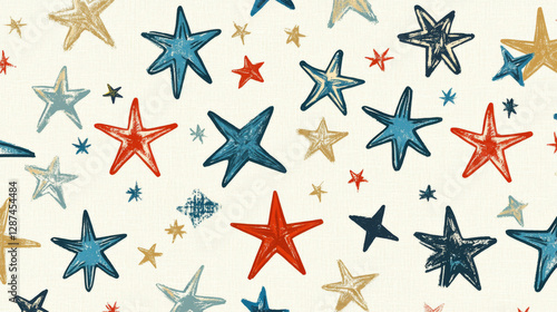 Colorful stars on light background create playful and vibrant pattern