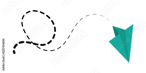 Paper plane with dotted line. Travel symbol. Origami paper airplane, isolated vector illustration.  Outline flying planes with dotted track direction. Black linear paper plane icon in eps 10.