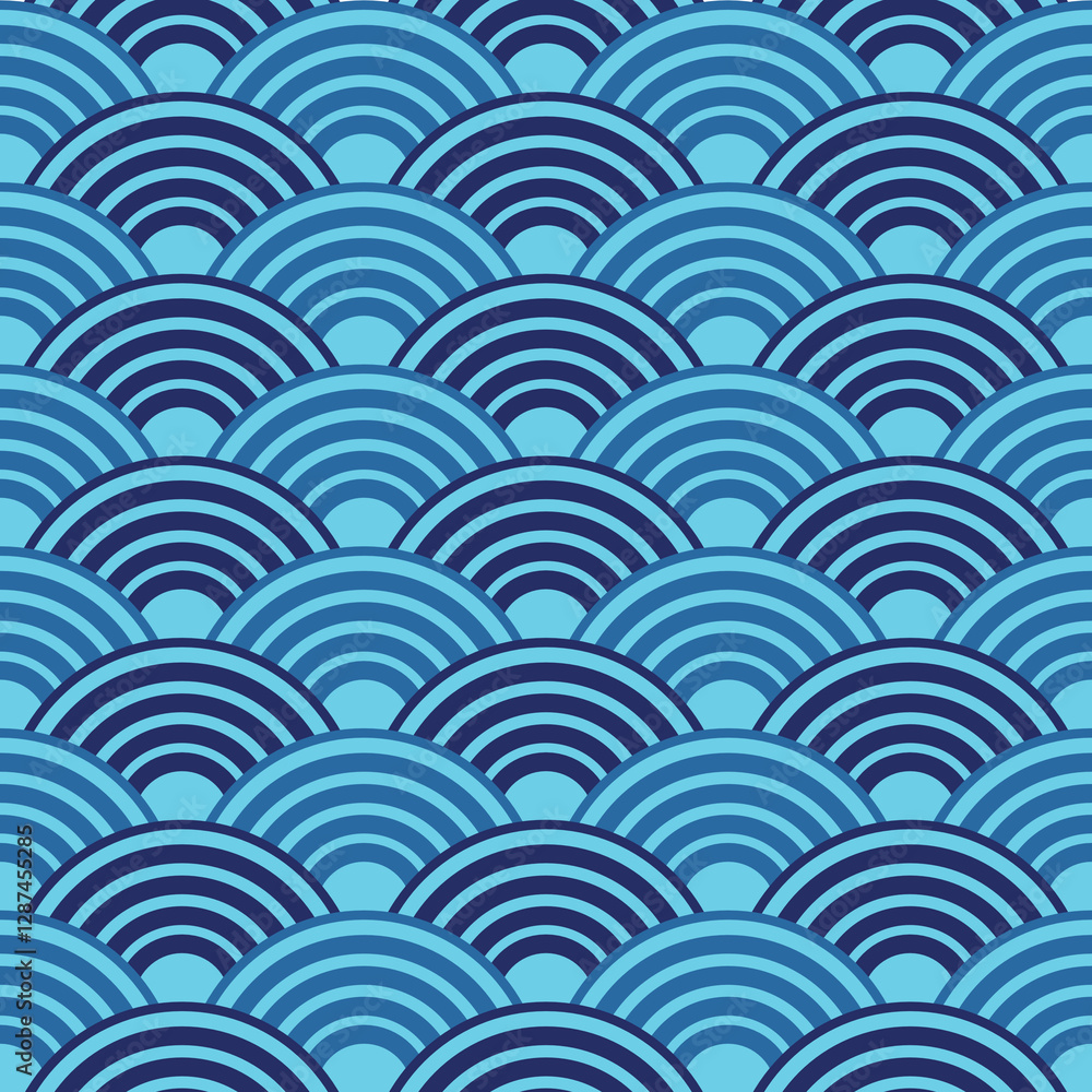 Tradition oriental geometric Japanese wave seamless pattern on blue background. Tradition oriental geometric Japanese wave seamless pattern on blue background.