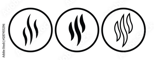 Aromas vaporize icons.Smoke, steam flat line icons set. Vector vapor, aroma, stink, odors symbols or fumes. Fragrances evaporate icons. Vector illustration
