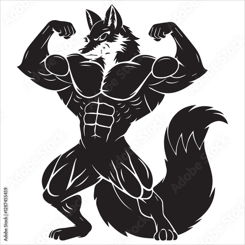 Fox bodybuilder silhouette vector, Powerful Fox Bodybuilder Silhouette Illustration