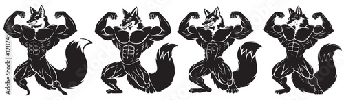Fox bodybuilder silhouette vector, Powerful Fox Bodybuilder Silhouette Illustration