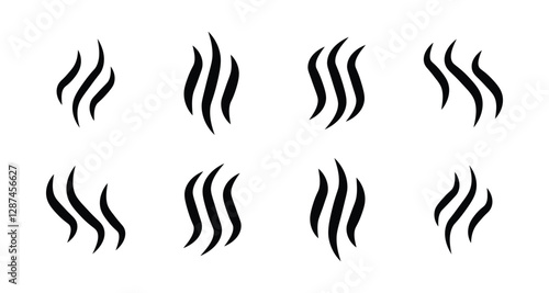 Aromas vaporize icons.Smoke, steam flat line icons set. Vector vapor, aroma, stink, odors symbols or fumes. Fragrances evaporate icons. Vector illustration
