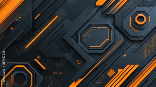Abstract dark gray and orange geometric shapes. Ideal for tech, gaming, or futuristic designs.