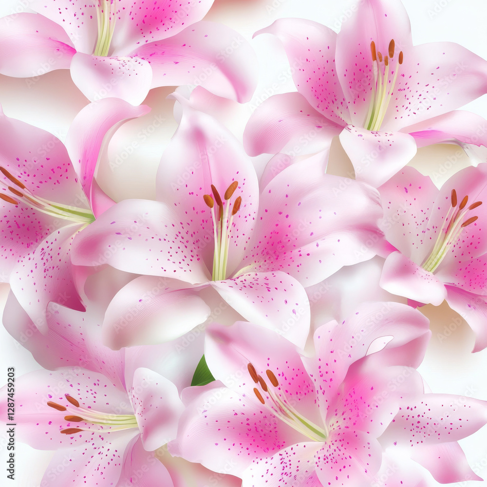 Beautiful pink lilies create vibrant floral pattern, perfect for backgrounds Beautiful pink lilies create vibrant floral pattern, perfect for backgrounds