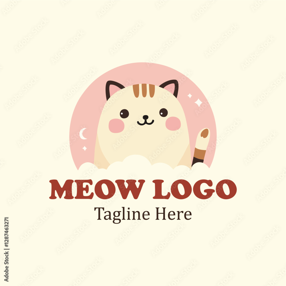 Fototapeta premium Elegant Logo. Cute cartoon cat with a pink background