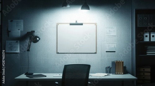 Wallpaper Mural Night office, blank board, desk, files Torontodigital.ca