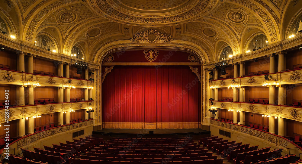 Fototapeta premium Grand Opera House Interior with Red Curtain and Golden Ornamentation