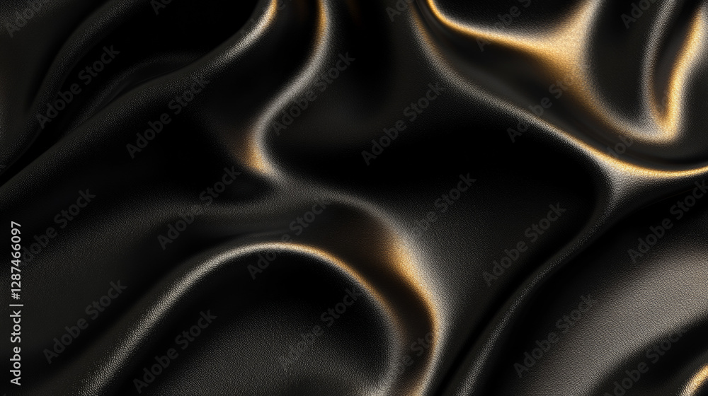 Fototapeta premium Elegant black leather texture with soft gold glow, smooth and premium look, minimal yet high class, perfect for product mockups and luxury branding