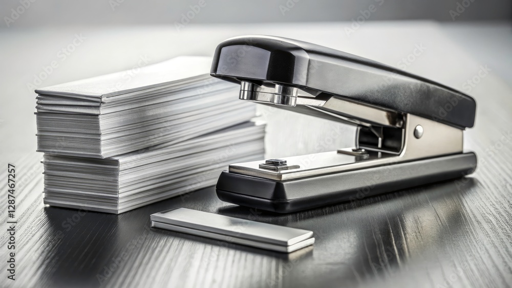Minimalist Black Metal Office Stapler, Heavy Duty Staples, Paper Fastener - Clean Design, Professional Stationery Minimalist Black Metal Office Stapler, Heavy Duty Staples, Paper Fastener - Clean Design, Professional Stationery