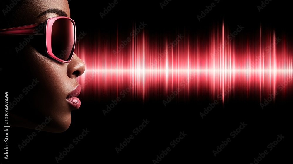 Profile of a Woman with Sunglasses and Soundwave Aesthetic Design Profile of a Woman with Sunglasses and Soundwave Aesthetic Design